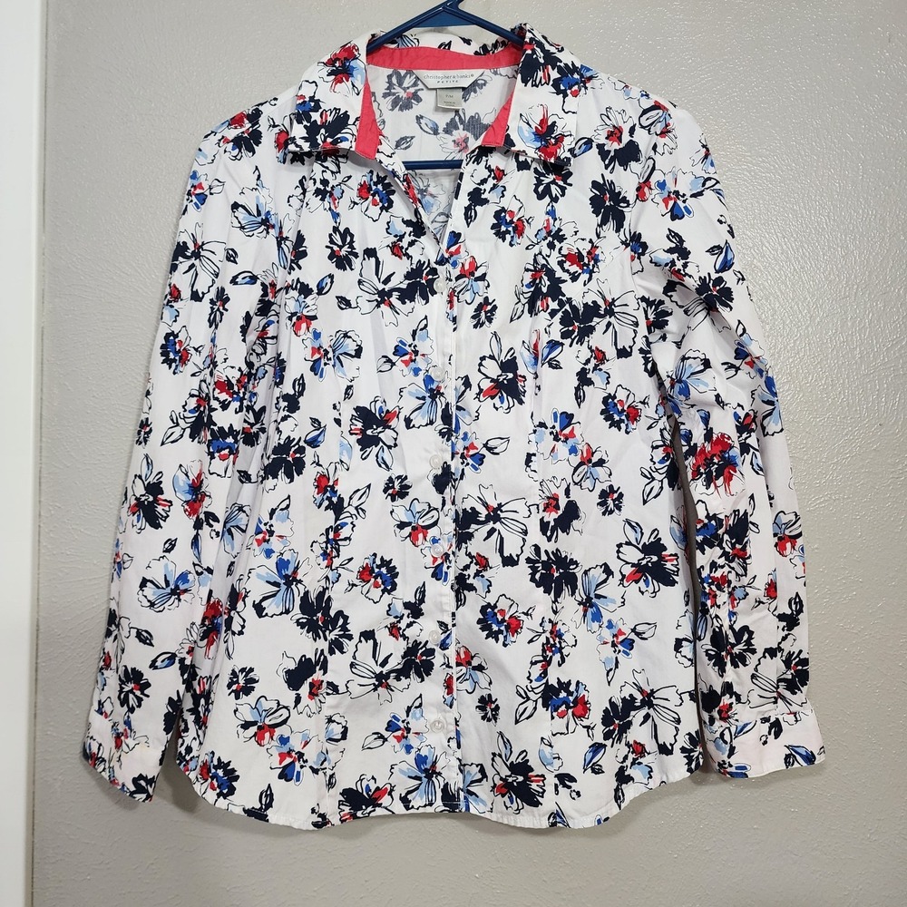 Christopher & Banks Floral Print Button Down Long Sleeve Size Petite Medium